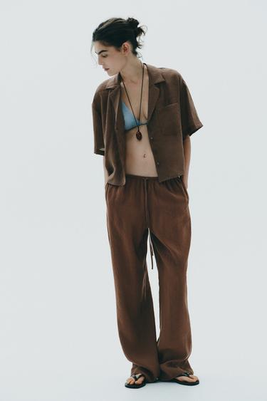 Zara FLOWY PANTS - Chocolate brown - Image 0