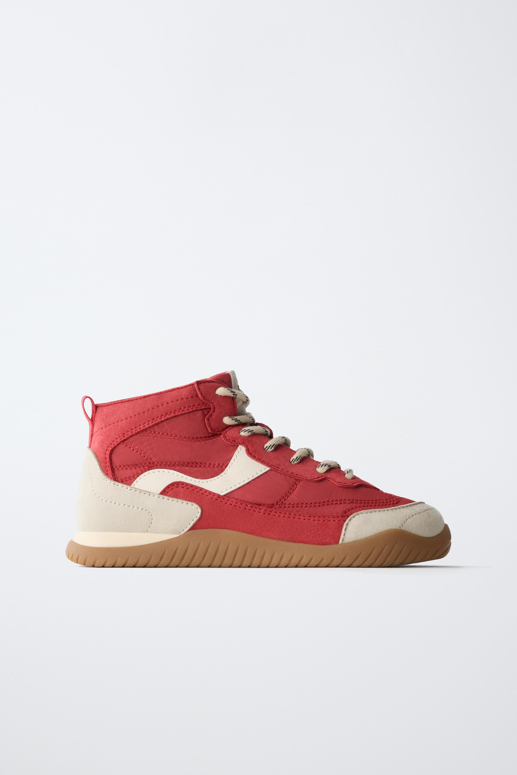 PANELED SPORTY ANKLE BOOTS — Red