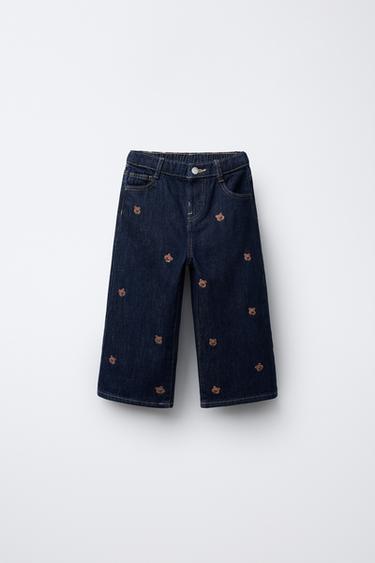 JEANS CULOTTE OSOS BORDADOS - Azul de Zara