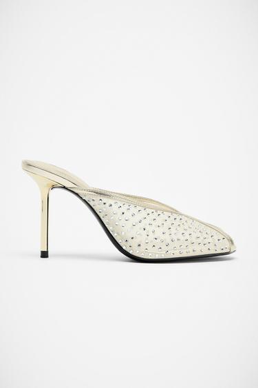 SHINY MESH MULE SANDALS - Gold by Zara
