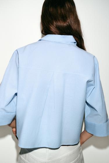 SHORT SHIRT WITH STRIPED FLAPS - White / Sky blue by Zara - Image 5