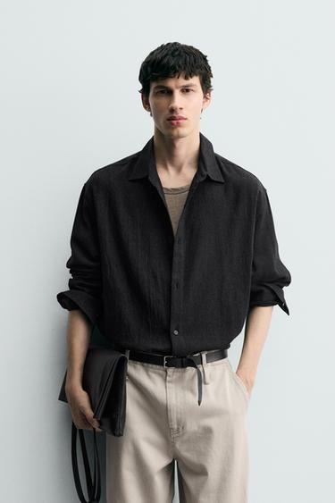 COTTON BLEND TEXTURED SHIRT - Black by Zara