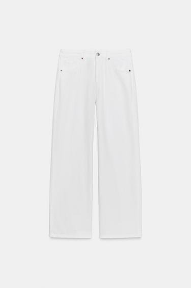 Zara TRF MID-RISE STRAIGHT LEG JEANS - White