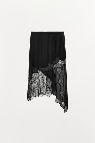 COMBINED LACE MIDI SKIRT - Black by Zara - Image 1