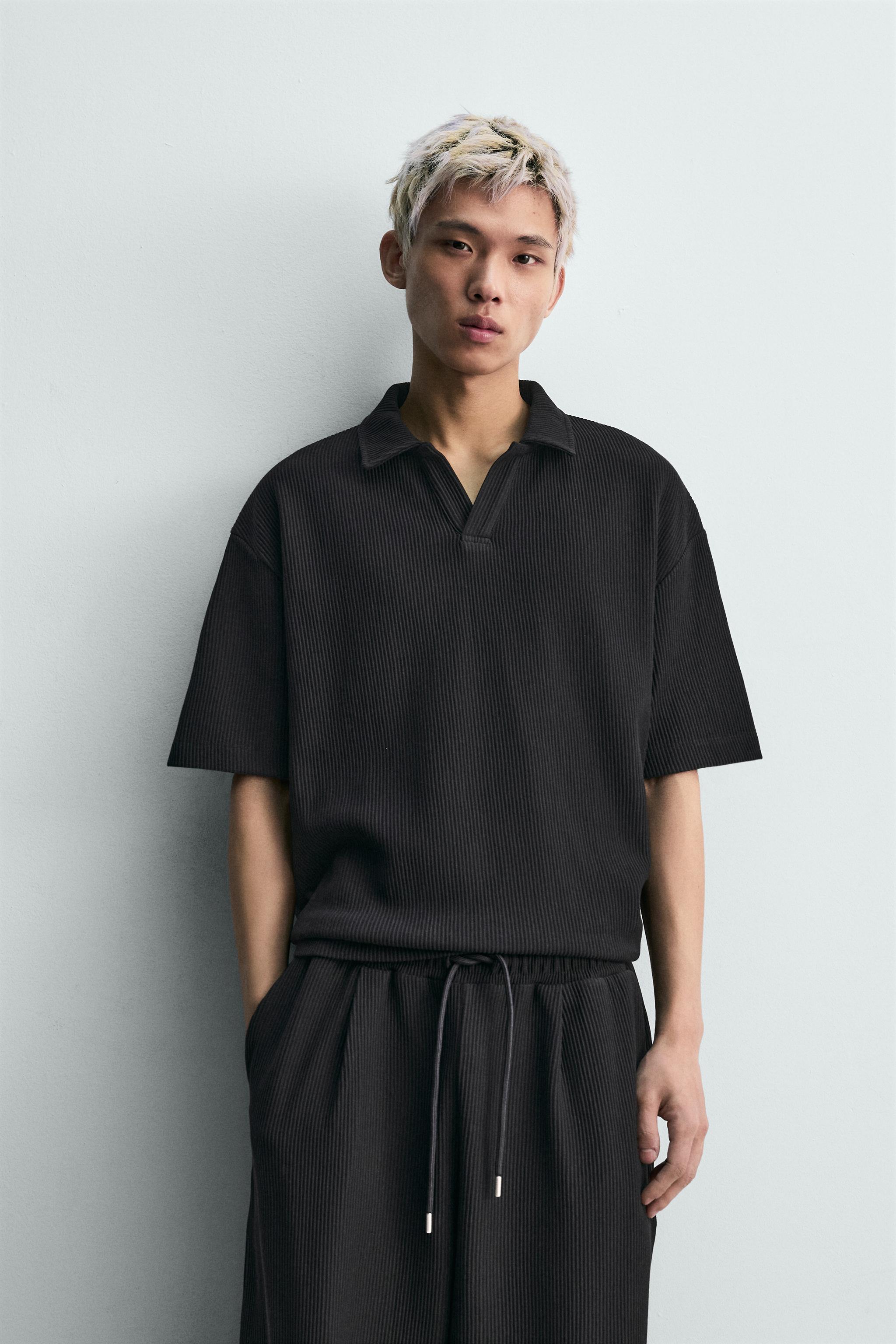RELAXED FIT OTTOMAN POLO SHIRT — Black