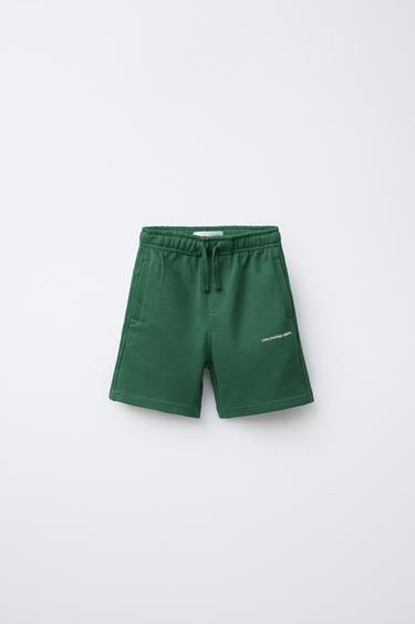 Zara RAISED TEXT PLUSH SHORTS - Green - Image 0