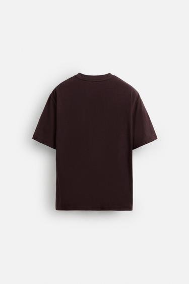 CONTRAST EMBROIDERY T-SHIRT - Burgundy by Zara - Image 8