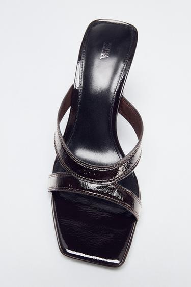 LEATHER HIGH-HEEL SANDALS WITH STRAPS - Brown by Zara