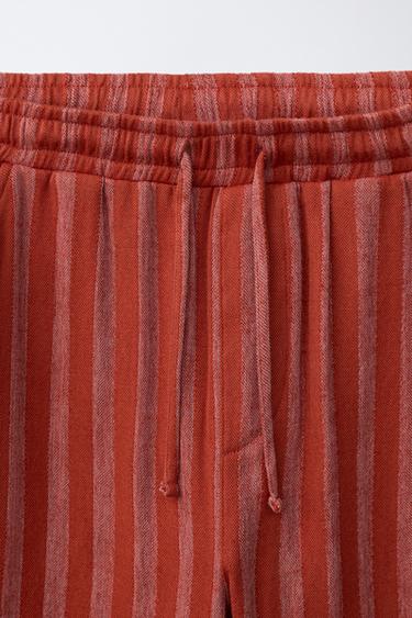 RUSTIC STRIPED LINEN BLEND TROUSERS - Dark red by Zara - Image 2
