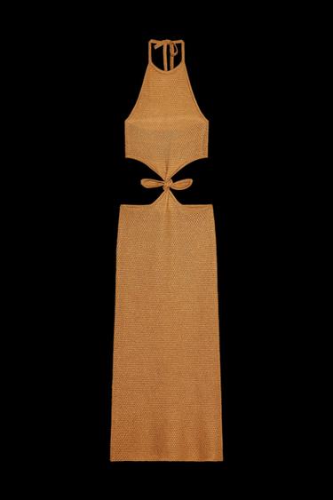 Zara HALTER KNIT CUT OUT DRESS - Toffee - Image 0