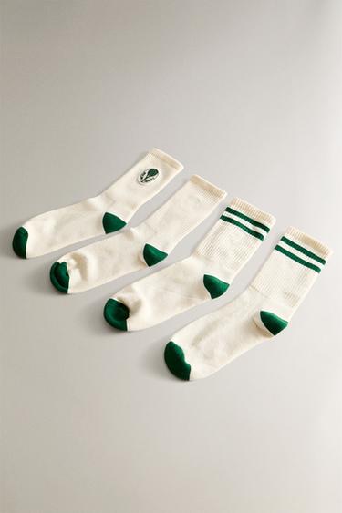 SET OF COTTON TENNIS SOCKS (SET OF 2) - Ecru / Green by Zara - Image 1