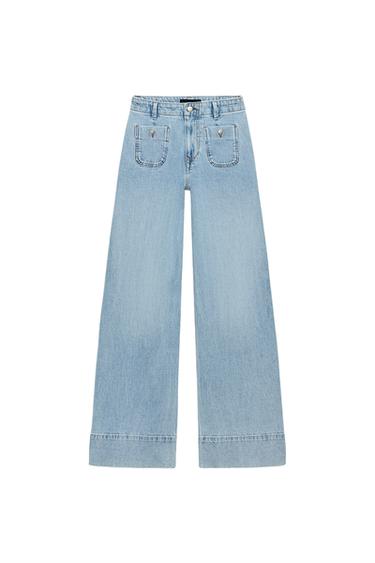 Zara Z1975 系列高腰寬管牛仔褲 - 淡藍色