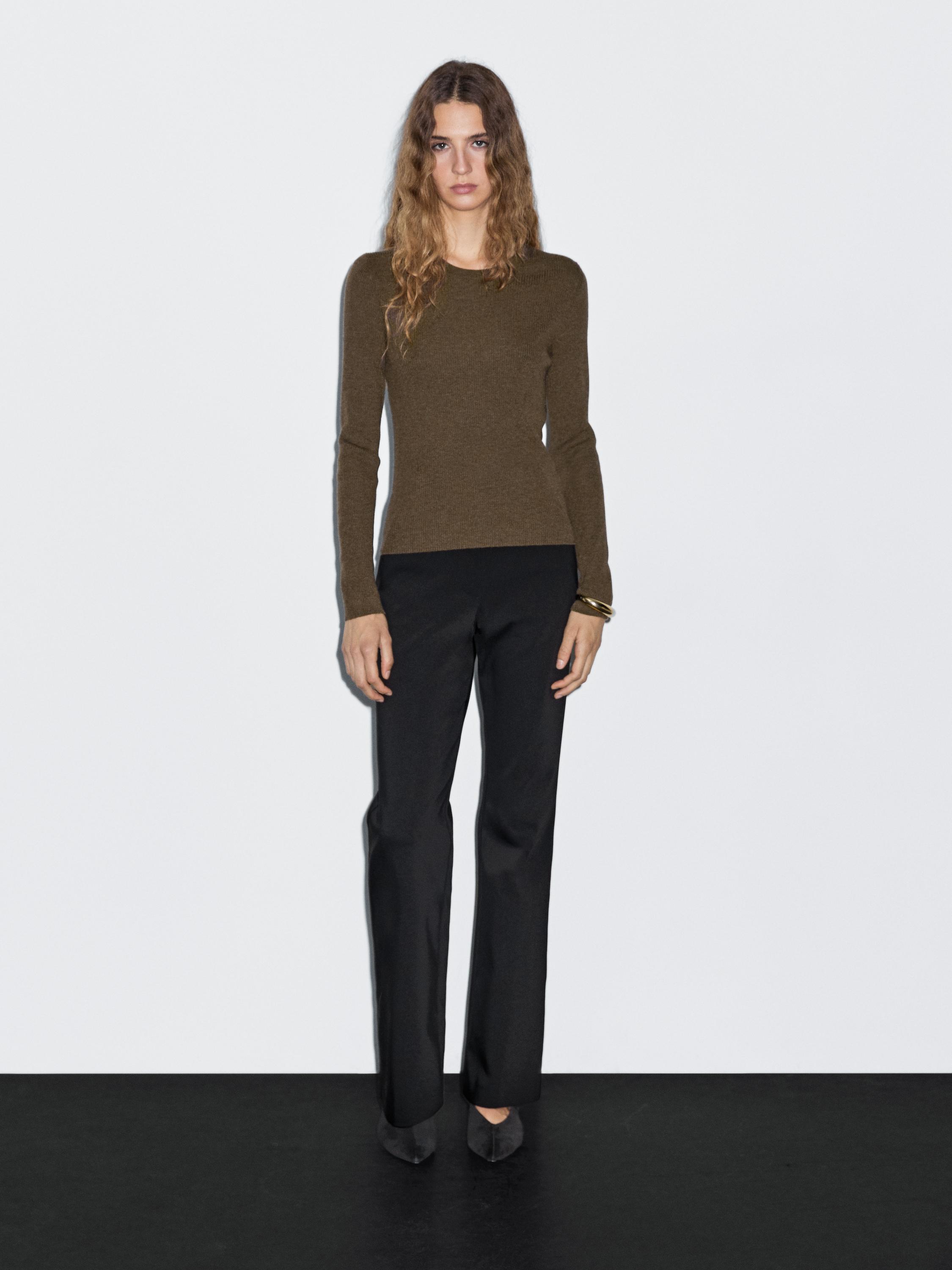 Ribbed knit wool blend sweater