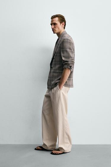 DOUBLE-BREASTED CHECK BLAZER - camel by Zara - Image 3