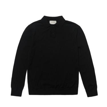 Zara 100% WOOL KNIT POLO SHIRT - Black