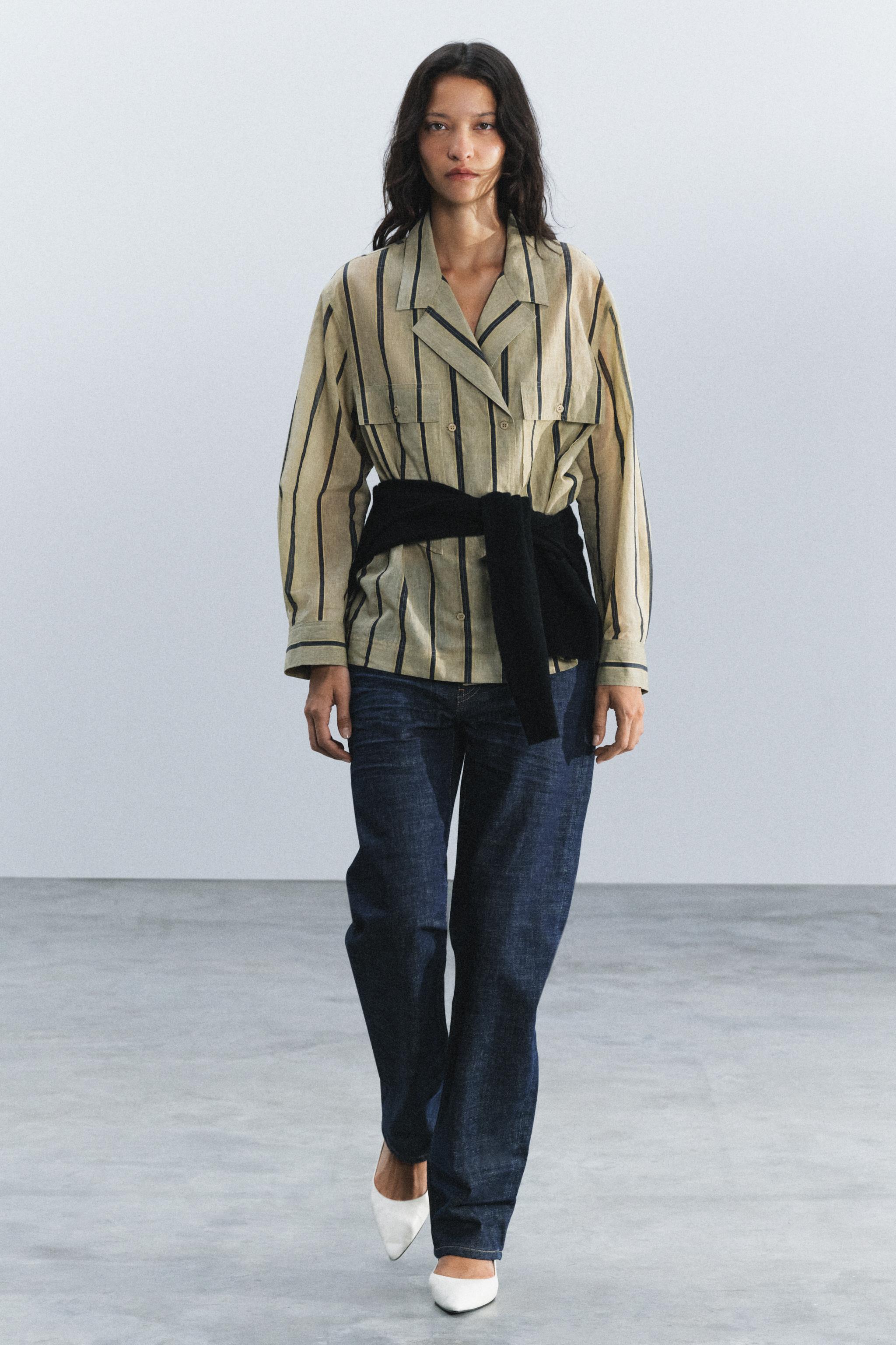 ZW COLLECTION POCKET CROSSOVER SHIRT - striped | ZARA United States