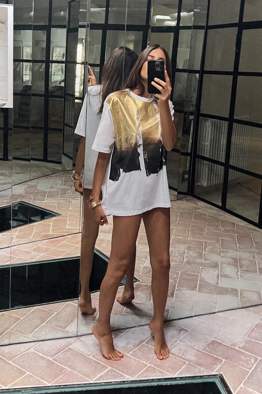 OVERSIZE METALLIC T-SHIRT - Golden | ZARA United Kingdom 