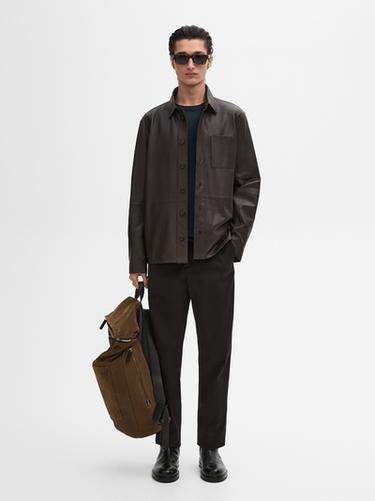 Zara Nappa leather shirt with chest pocket - Brown - Image 0