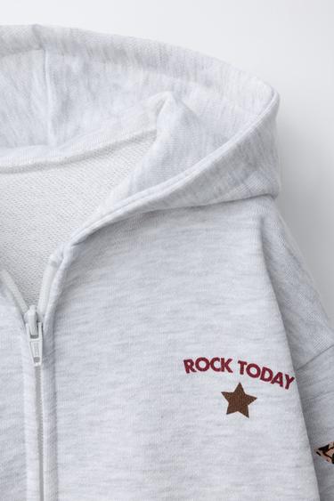 HOODIE WITH STAR PATCHES AND ANIMAL PRINT - Grey marl by Zara