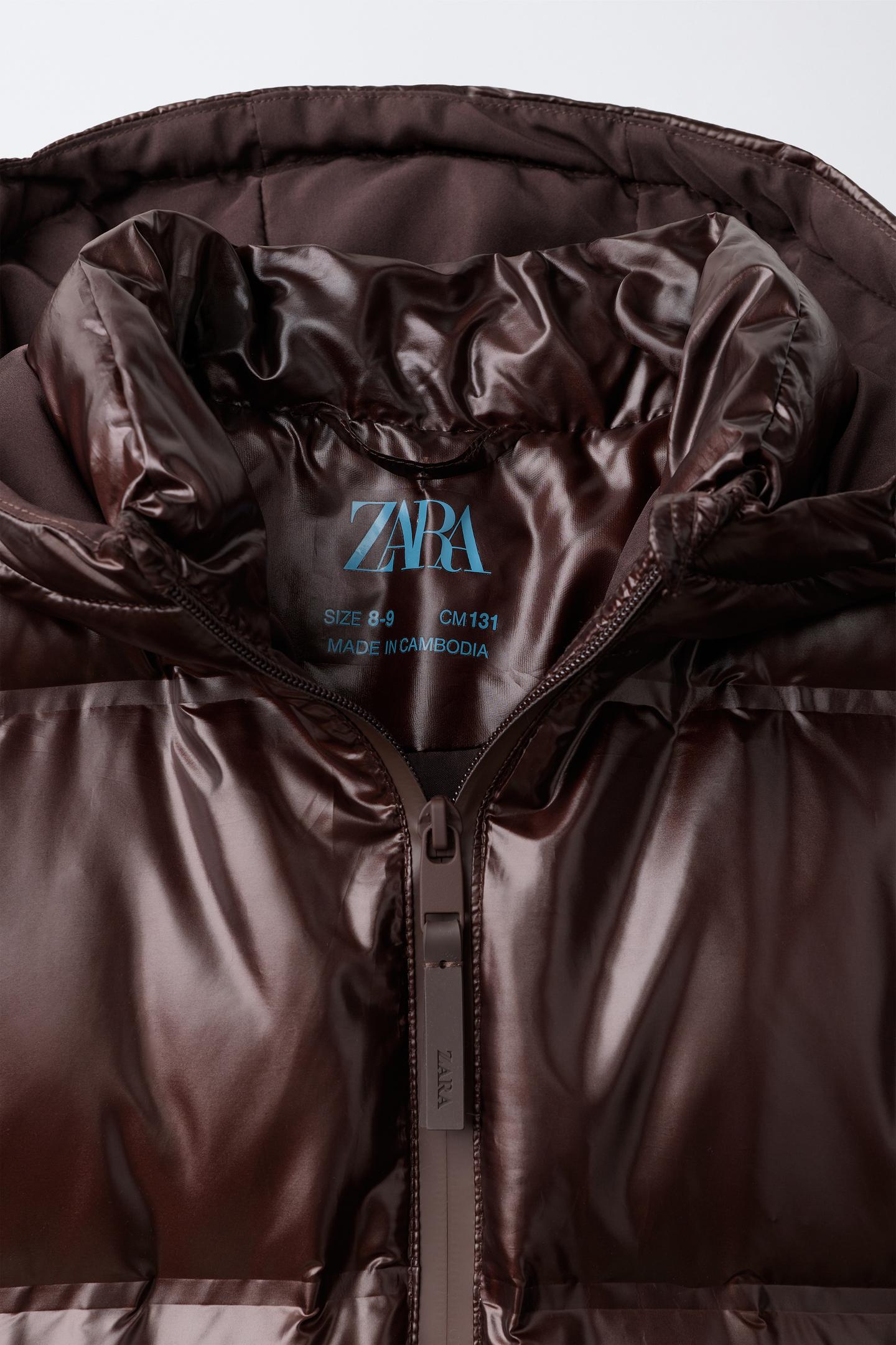 Детская куртка Zara 50/50 Down and Feather Long Technical Puffer, цвет: Коричневый — фото 6