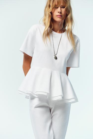 Zara PEPLUM T-SHIRT - White