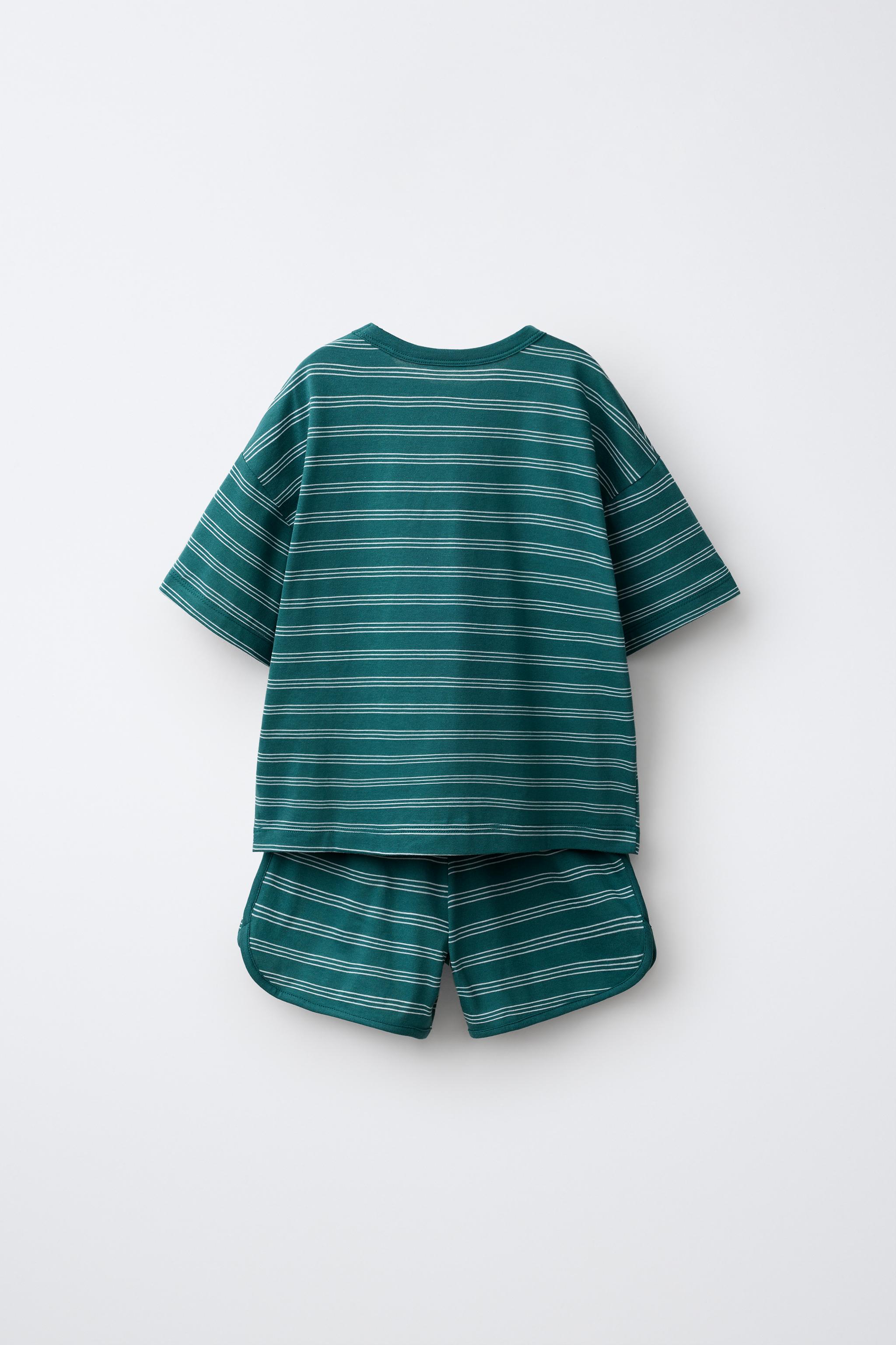 STRIPED T-SHIRT AND BERMUDA SHORTS JOGGING SET — Green