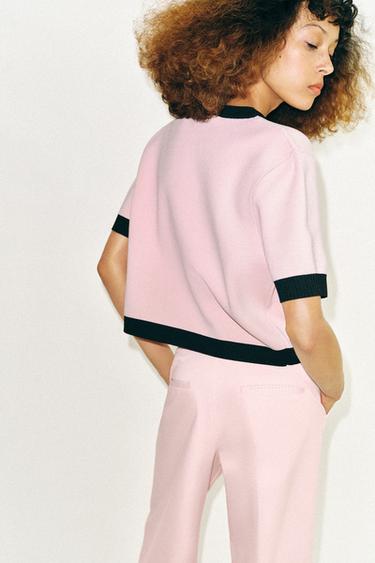 GILET EN MAILLE BIMATIÈRE MANCHES COURTES - Rose de Zara - Image 4