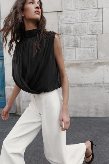 Zara DRAPED BALLOON TOP - Black