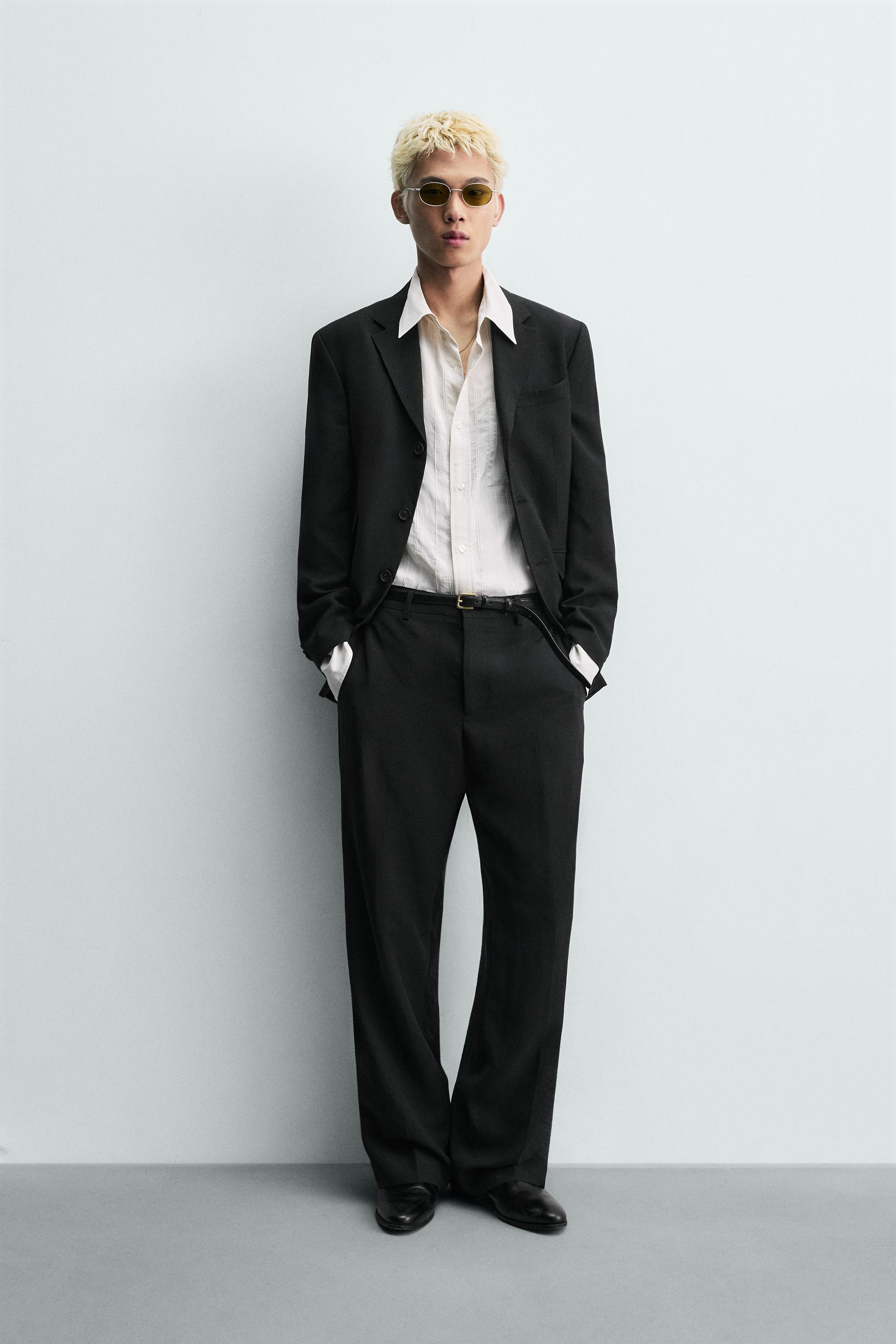 【ZARA】新品 レザーリラックス フィットブレザー / ブラック・S size ZARA］スタッズ付きレザー リラックスフィットジャケット (ZARA/レザー
