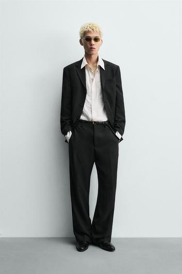 Zara RELAXED FIT VISCOSE - LINEN SUIT JACKET - Black