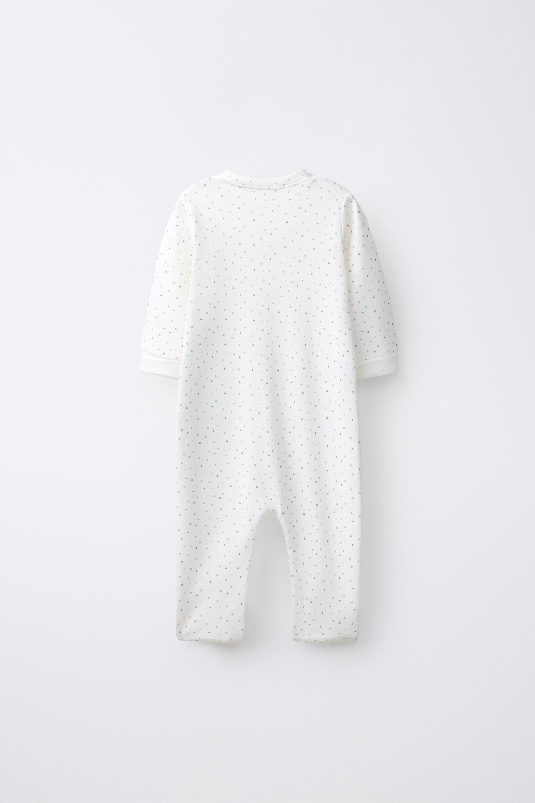STAR PRINT CONVERTIBLE FOOTED SLEEPSUIT — Ecru / Blue