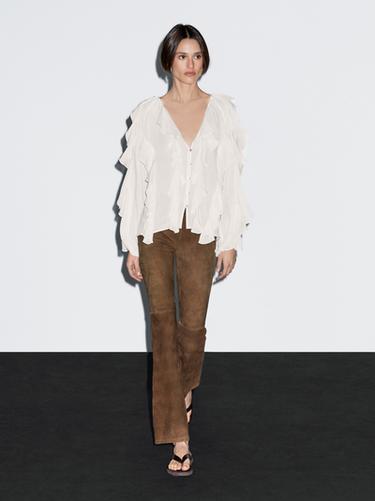 Zara Flowing blouse with ruffles - Oyster-white - Image 0