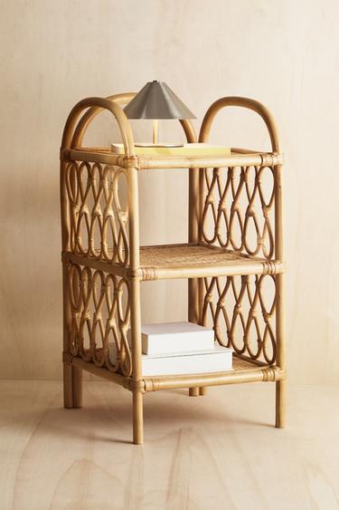 Zara RATTAN BEDSIDE TABLE - Light beige