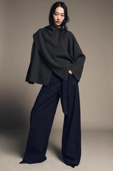 STRICKCAPE MIT SCHAL - Grau von Zara