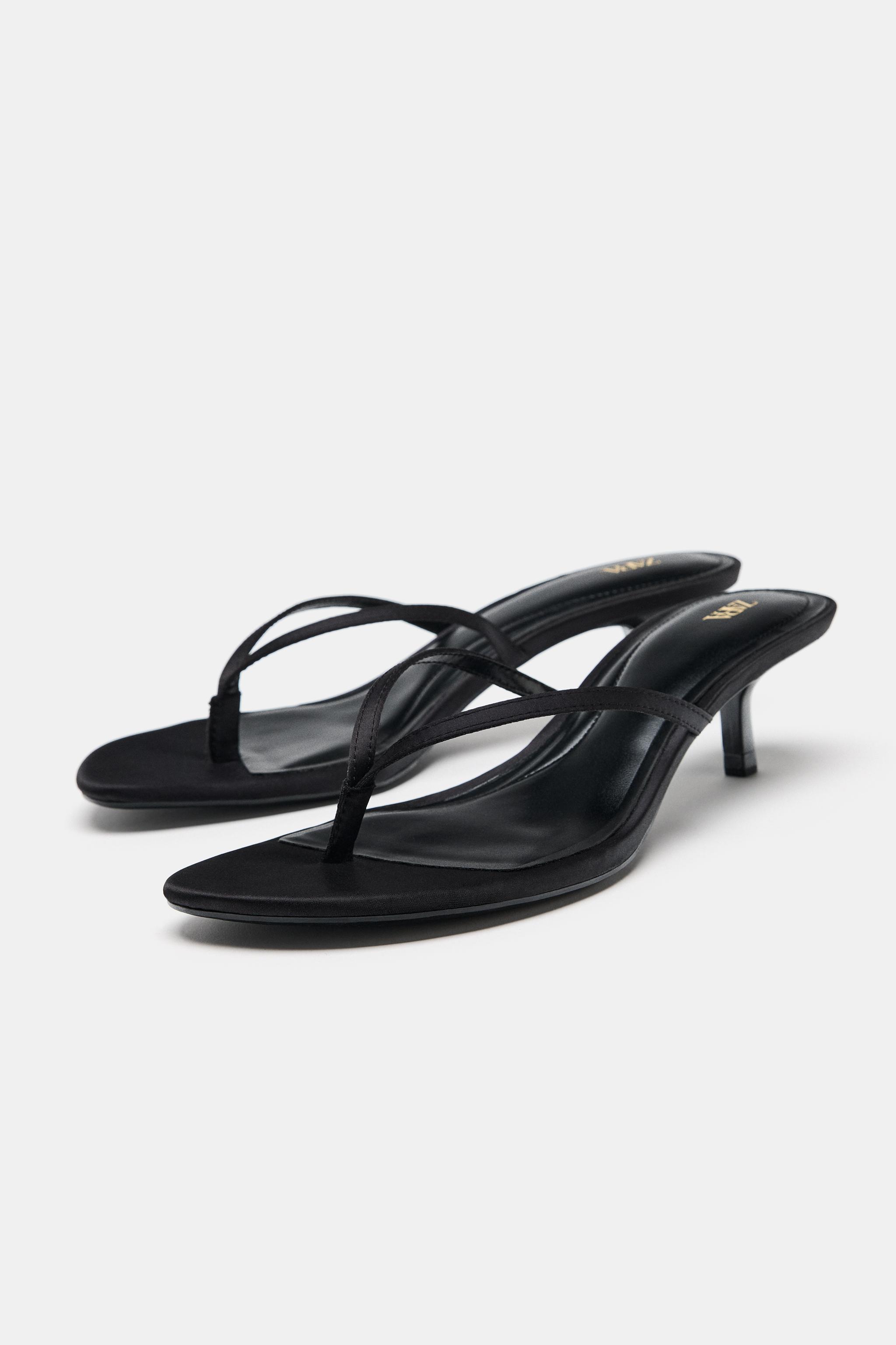 Женские сандалии Zara SATIN KITTEN HEEL SANDALS — фото 4