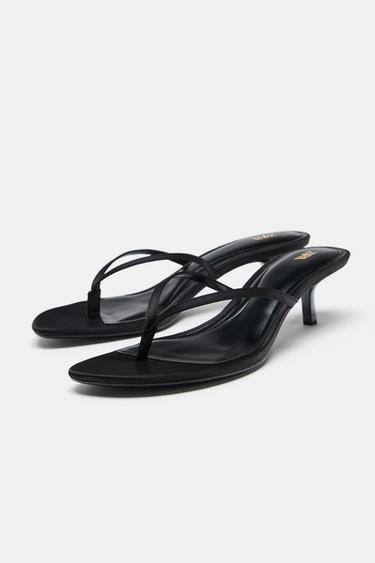 SATIN KITTEN HEEL SANDALS - Black by Zara - Image 3
