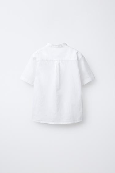 COTTON AND LINEN STAND COLLAR SHIRT - White by Zara - Image 1