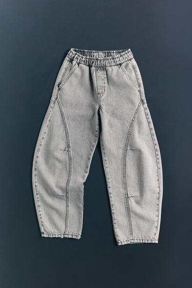 PANTALLONA DENIM BARREL - Gri e mesme nga Zara
