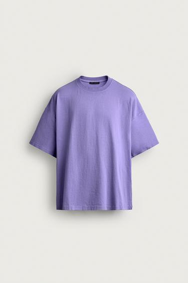 T-SHIRT BASIQUE LAVÉ COUPE DÉCONTRACTÉE - Violet de Zara