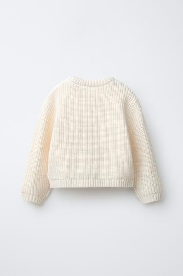 KNIT JUMPER WITH EMBROIDERED HEARTS - Ecru by Zara - Image 1