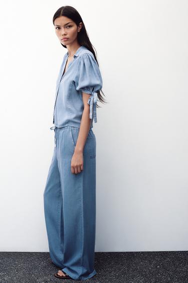 WIDE-LEG TROUSERS WITH ELASTIC WAIST - Light blue by Zara - Image 2