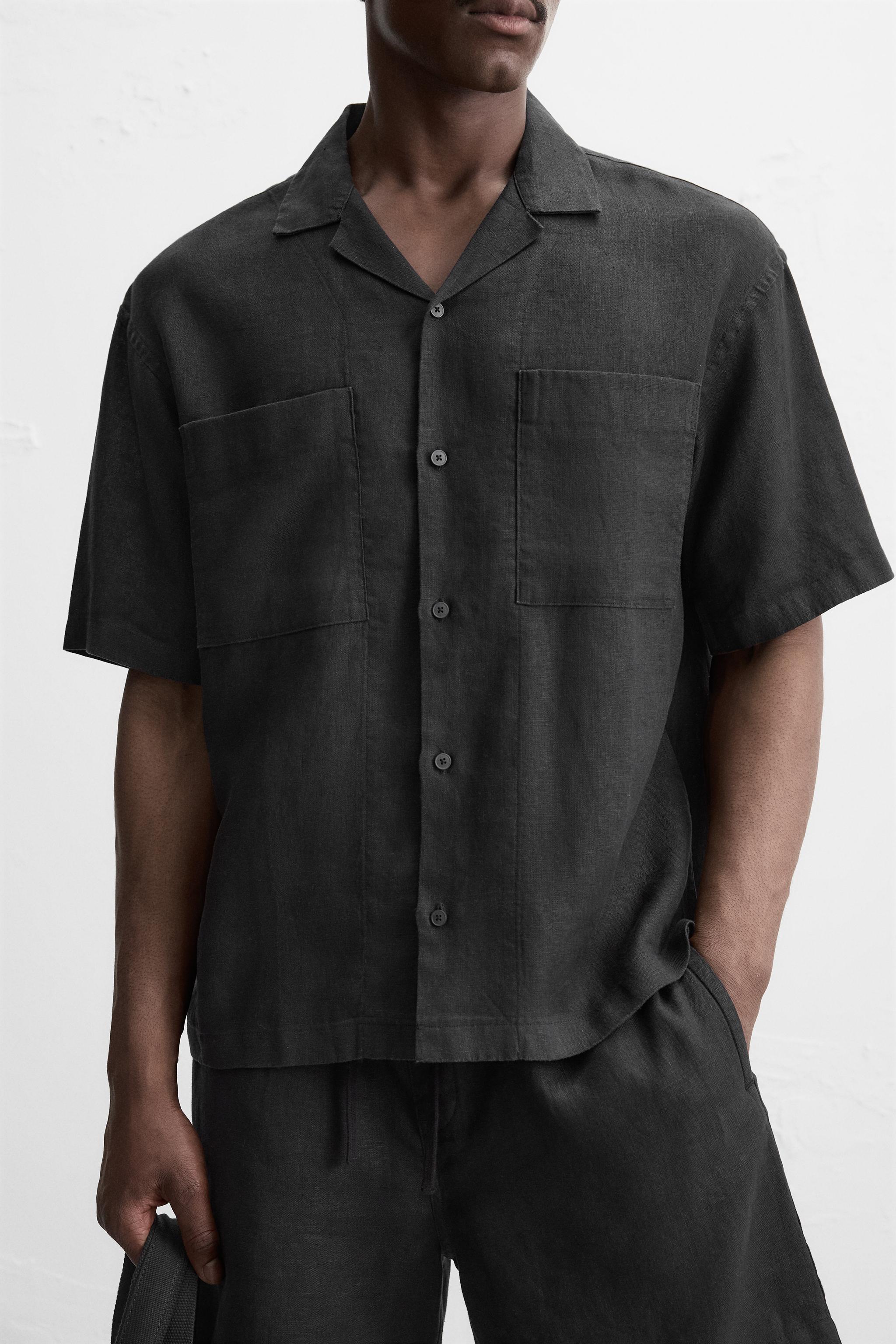 スペイン発送 ZARA 100%リネンシャツ 上品カジュアル ブラック スペイン発送 ZARA 100%リネンシャツ 選べるカラー 上品シンプル
