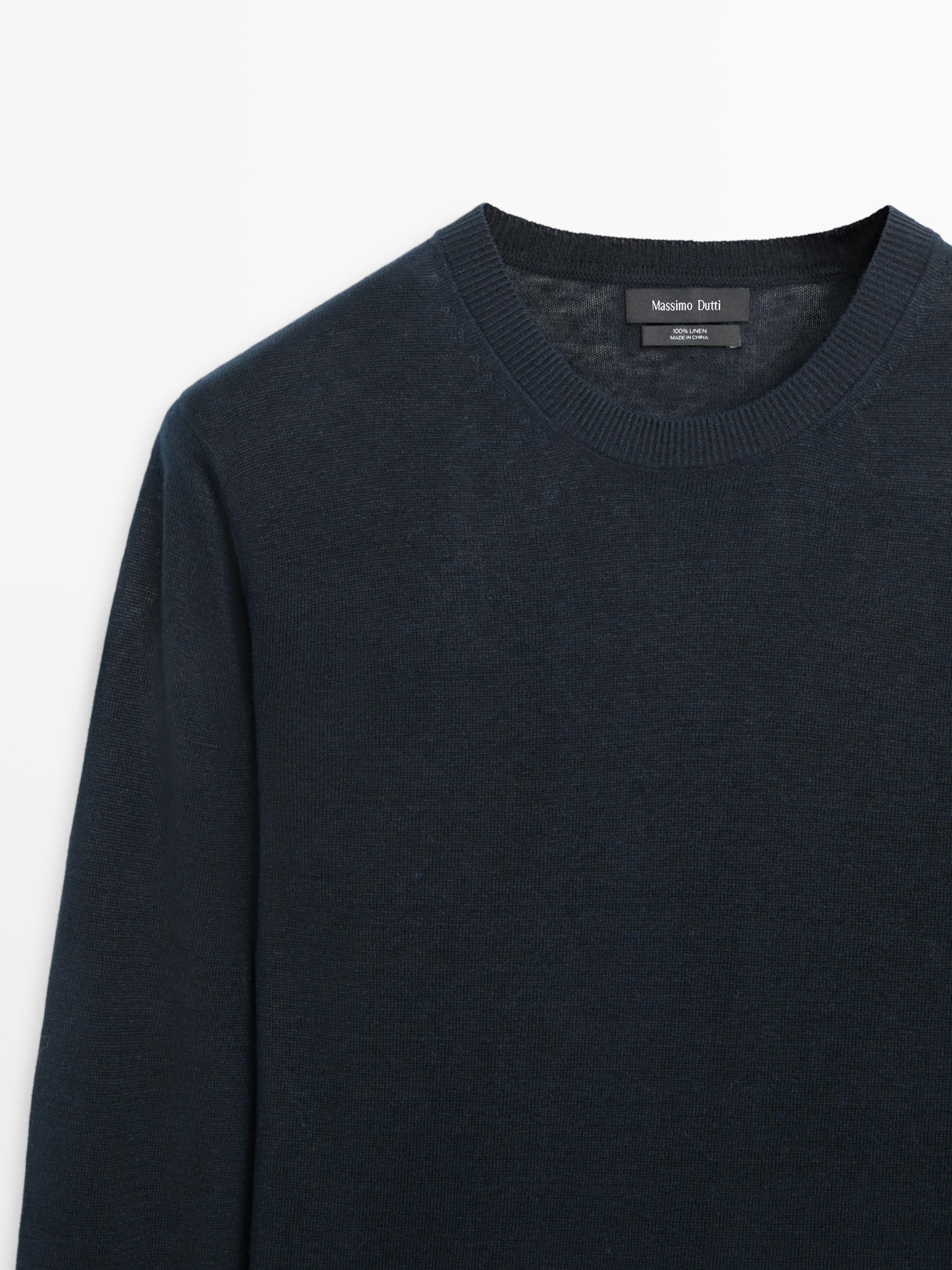 100% linen knit crew neck sweater