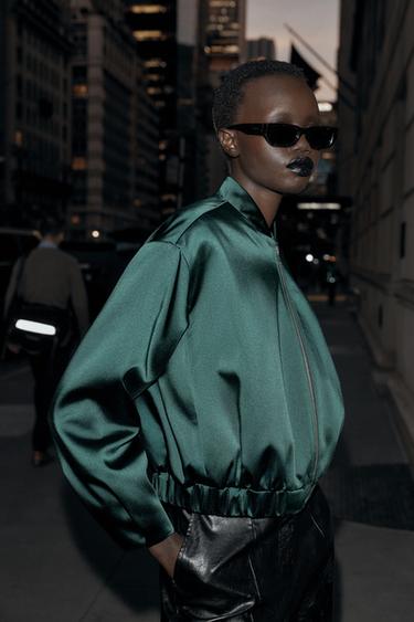 BLOUSON BOMBER SATINÉ - Vert de Zara - Image 1