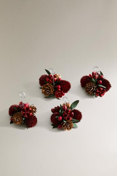 CHRISTMAS BOUQUET PLACE CARD HOLDERS (PACK OF 4) - Red by Zara - Image 1