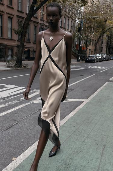 ASYMMETRIC SATIN MIDI DRESS - Cava by Zara