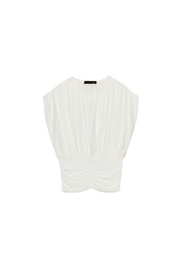 Zara DRAPED KNIT TOP - White