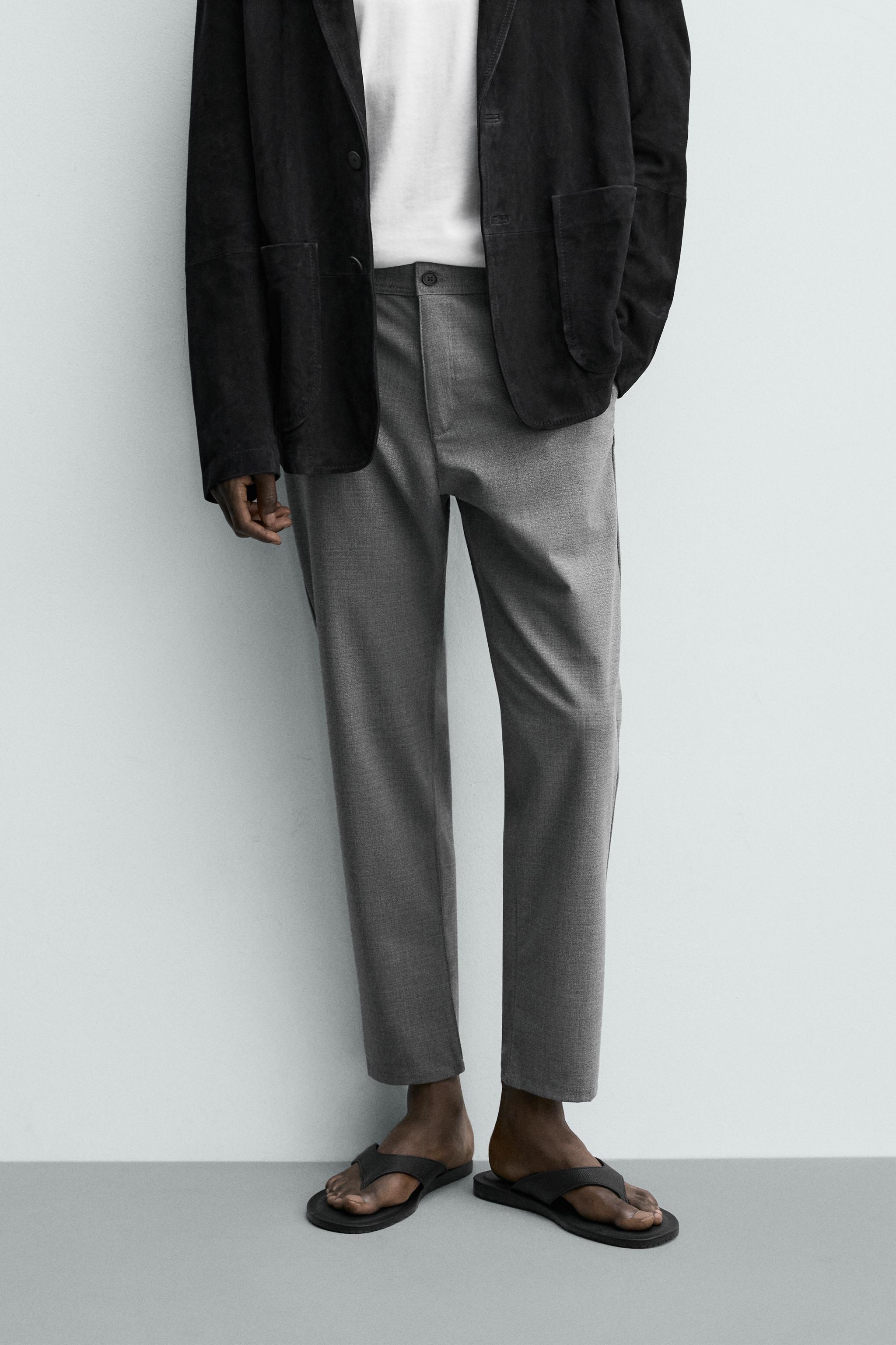 COMFORT TEXTURED CHINO TROUSERS — Grey / Natural