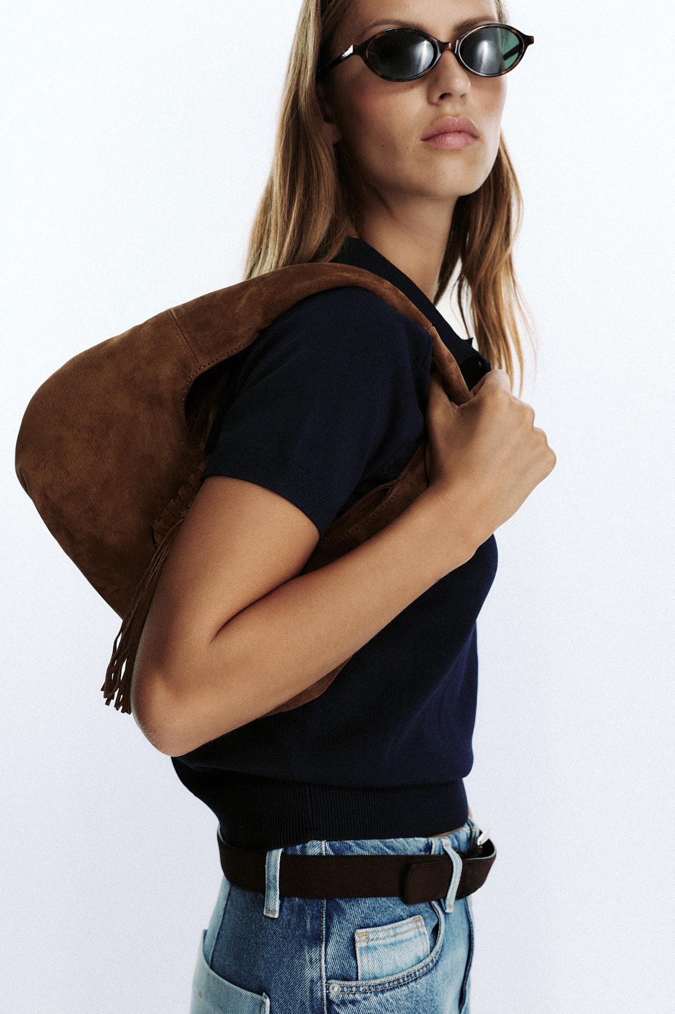 SAC PORTÉ ÉPAULE À FRANGES EN CROÛTE DE CUIR