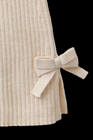 Zara BOW DETAIL KNIT FLARE LEGGINGS - Light beige